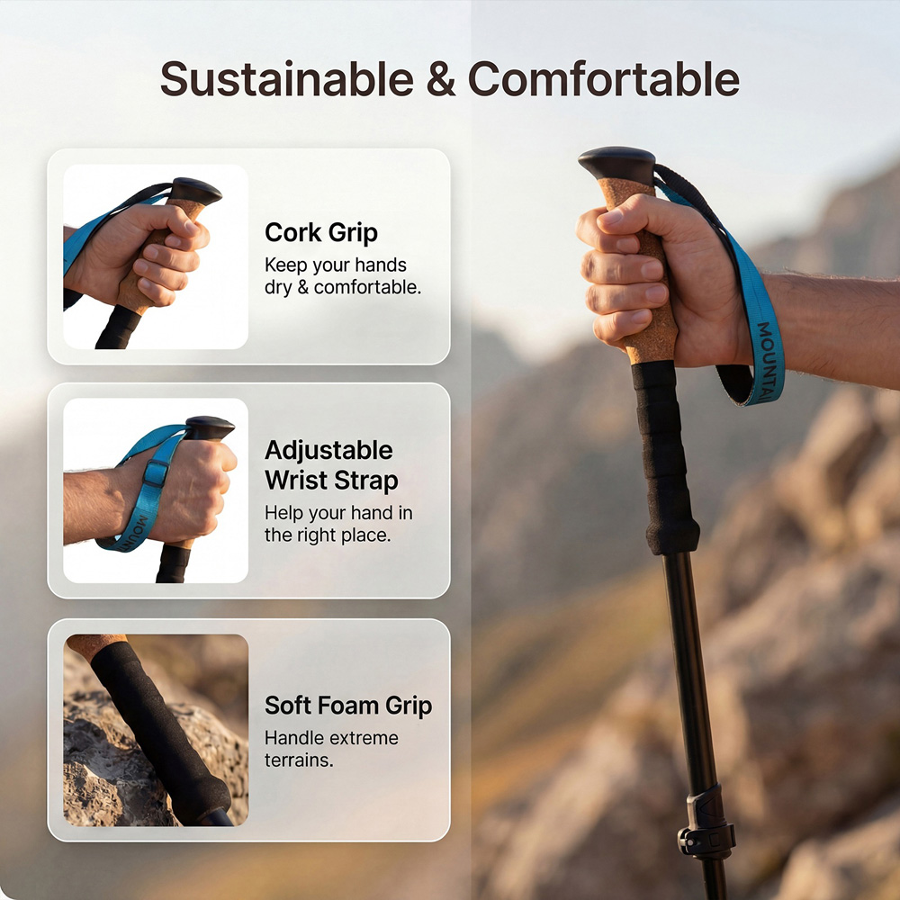 Mountview 2 Piece Black Carbon Fibre Lightweight Trekking Pole Image 4