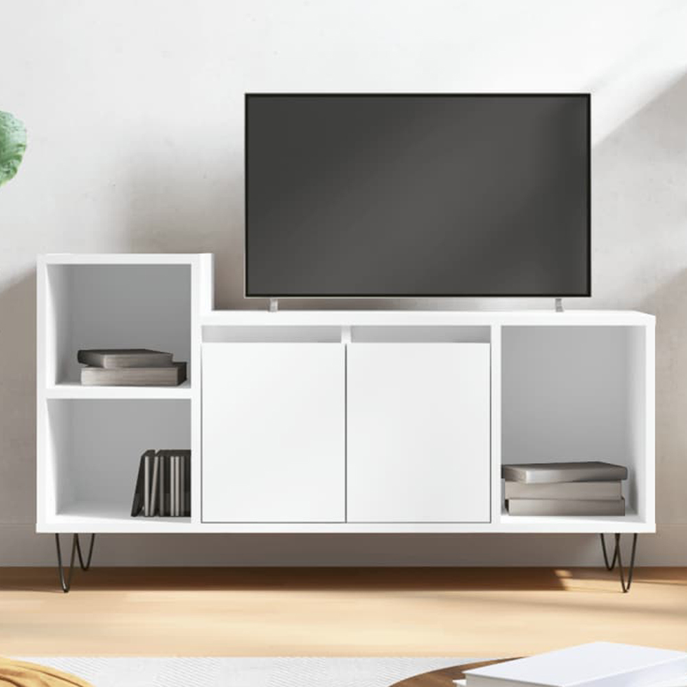 vidaXL 2 Door 3 Shelf White TV Cabinet Image 1