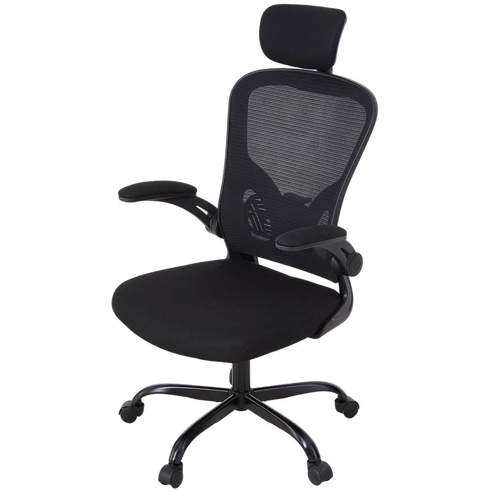 Living and Home Black Adjustable Headrest and Flip-Up Armrest Office Chair Image 2