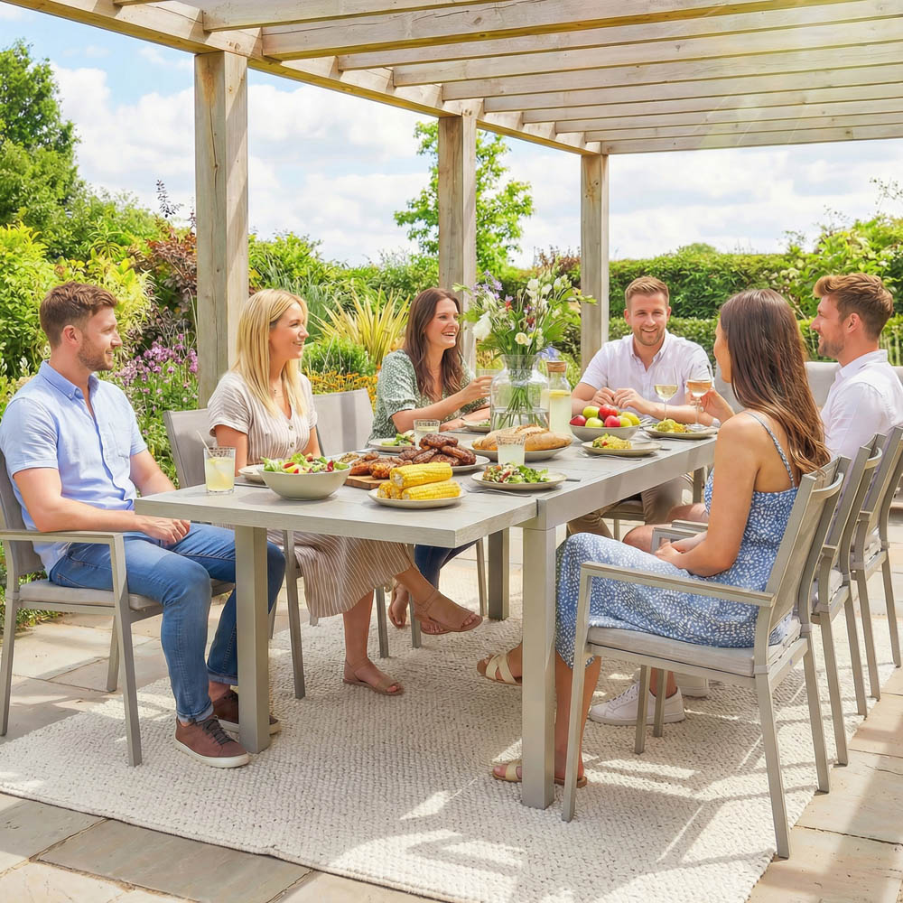Outsunny 10 Seater 154-214cm Aluminium Extendable Garden Dining Table Light Grey Wood Effect Image 3