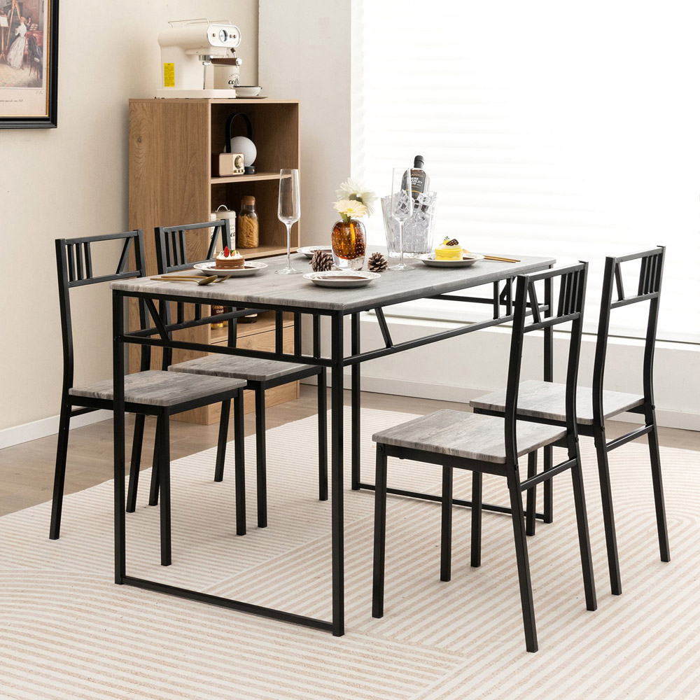 Costway 4 Seater Industrial Style Dining Table Grey Image 4