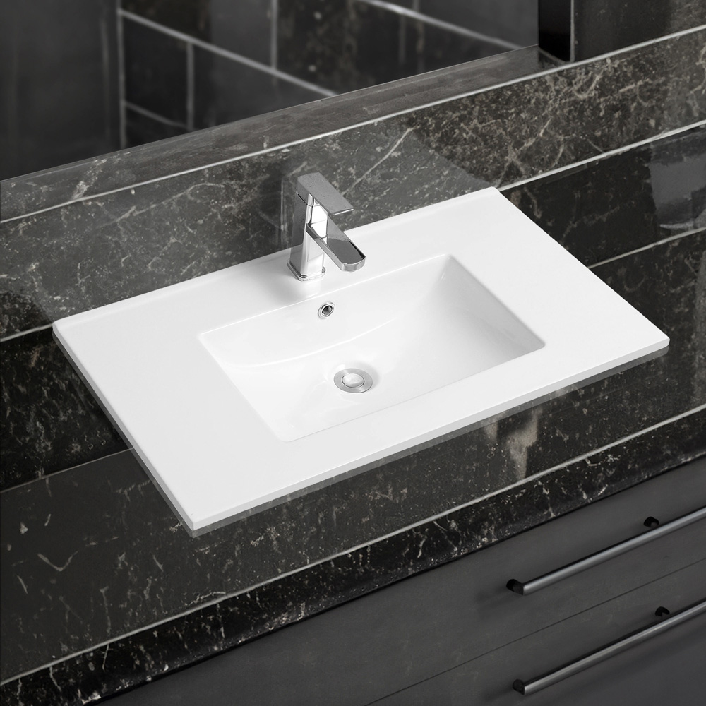 Limoge White Ceramic Thin Edge Inset Basin with Scooped Bowl 810mm Image 2