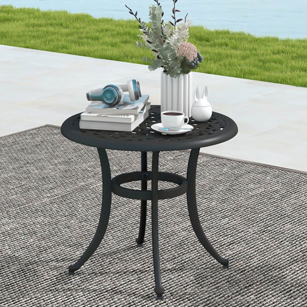 Costway Brown Patio Side Table with Adjustable Footpads Image 1