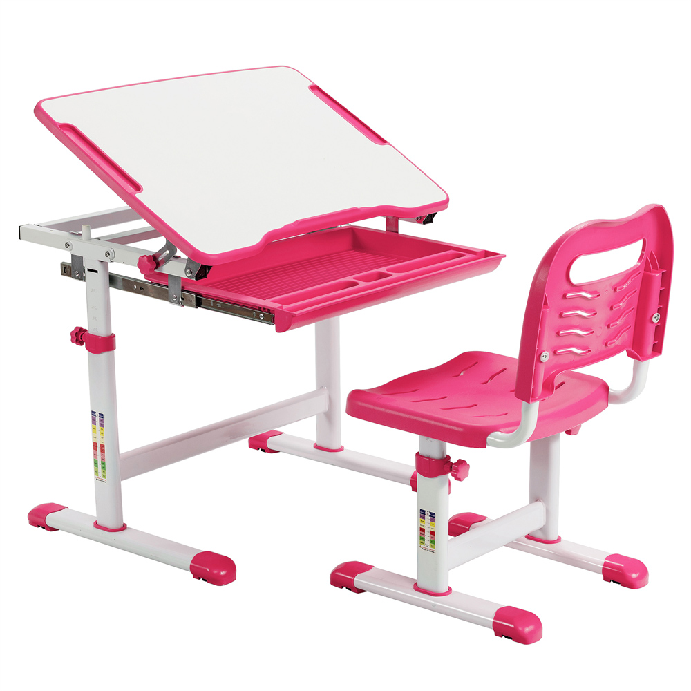 Costway Adjustable Pink Kids Study Table and Chair Set Image 2