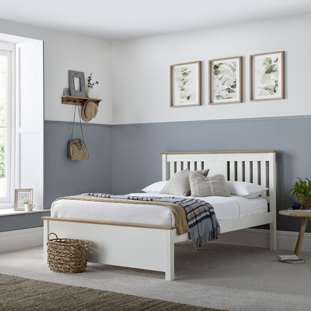 Chester Double Stone White and Oak Bed Frame Image 4