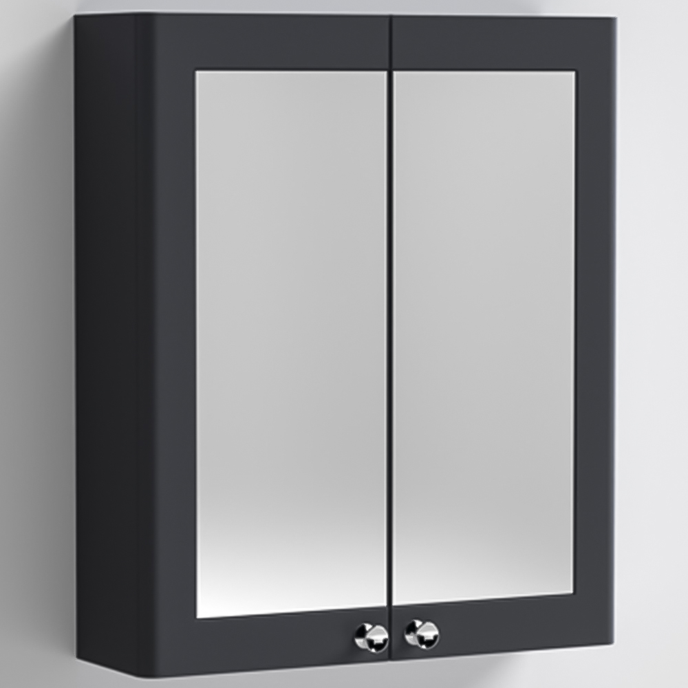 nuie Classique 2 Door Soft Black Wall Hung Mirror Cabinet Image 1