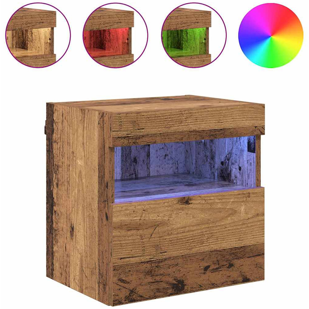 vidaXL Single Door Single Shelf Old Wood Wall Mounted TV Cabinet with LED Light Image 4