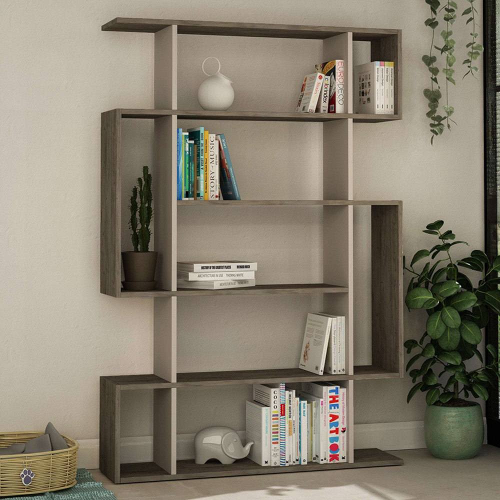 Decortie Mito Tall Dark Coffee and Mocha Grey Bookcase Image 1
