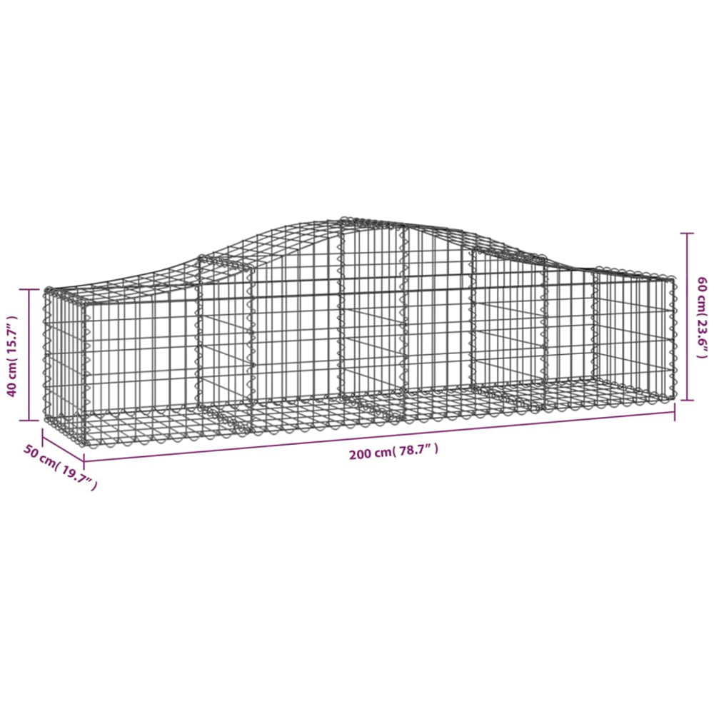 vidaXL Silver Galvanised Iron Arched Gabion Basket 200 x 50 x 40/60cm Image 4