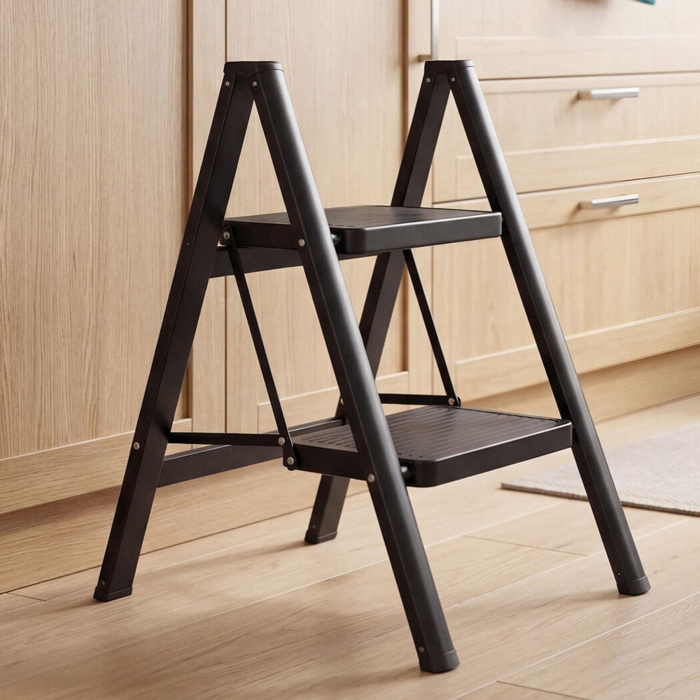Traderight Black Carbon Steel Foldable Step Ladder 150kg Image 2