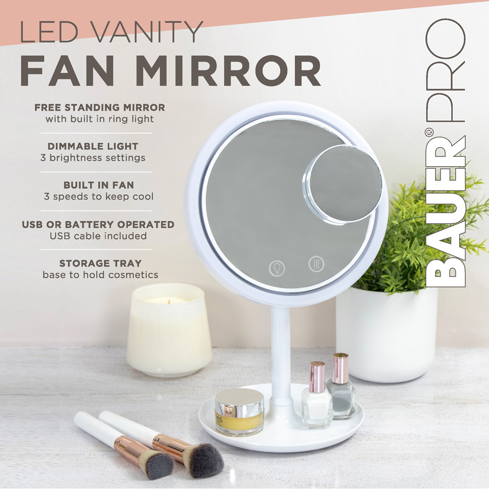 Bauer Professional White LED Mirror with Fan and Tray Image 5
