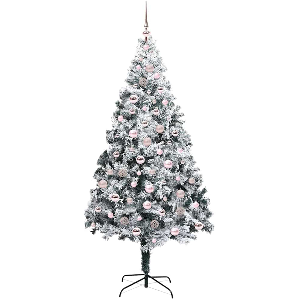 vidaXL Pre-Lit Pink Baubles White Artificial Christmas Tree 7ft Image 4