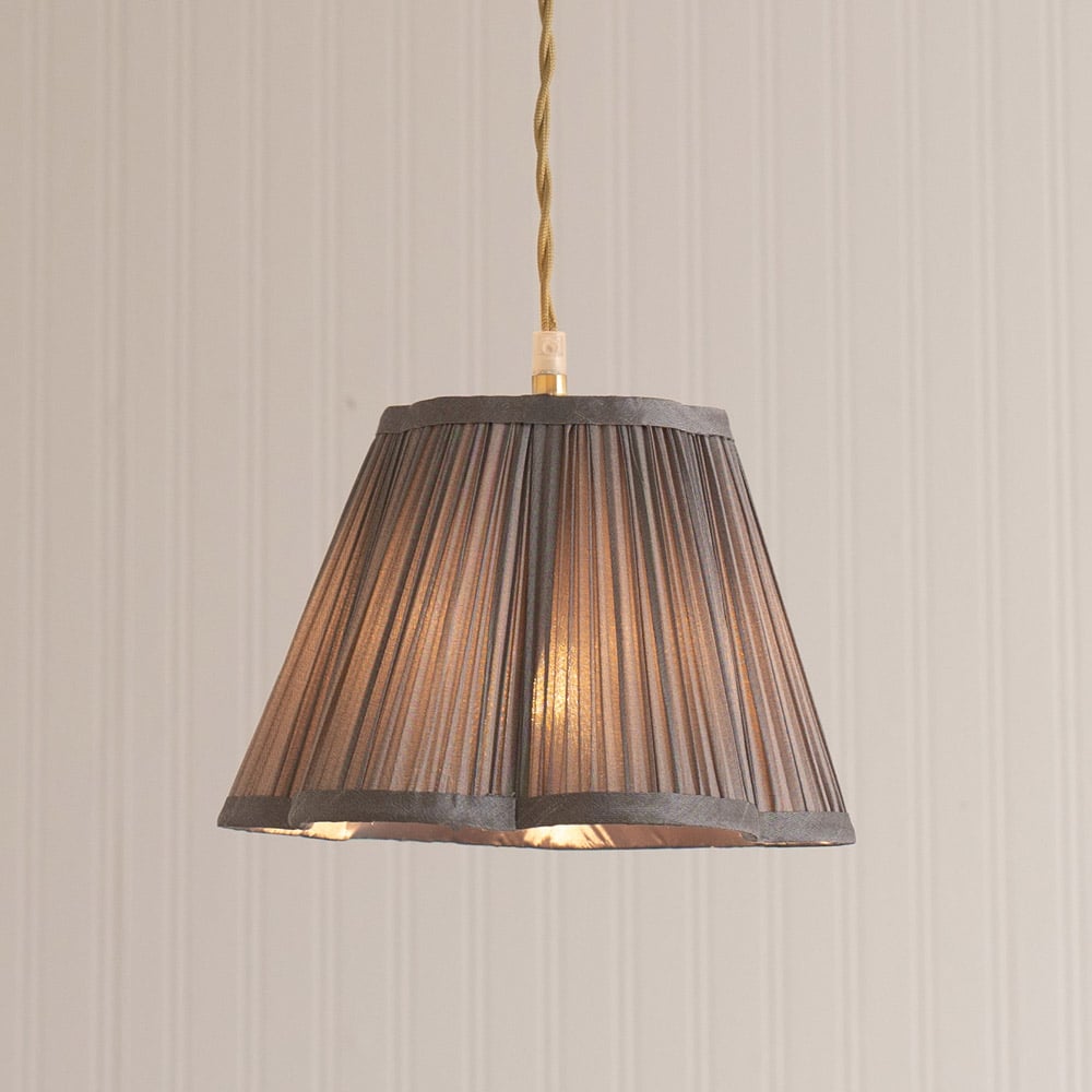 ValueLights Loralei Dark Grey Small Pleated Faux Silk Scalloped Easy Fit Lamp Shade Image 2