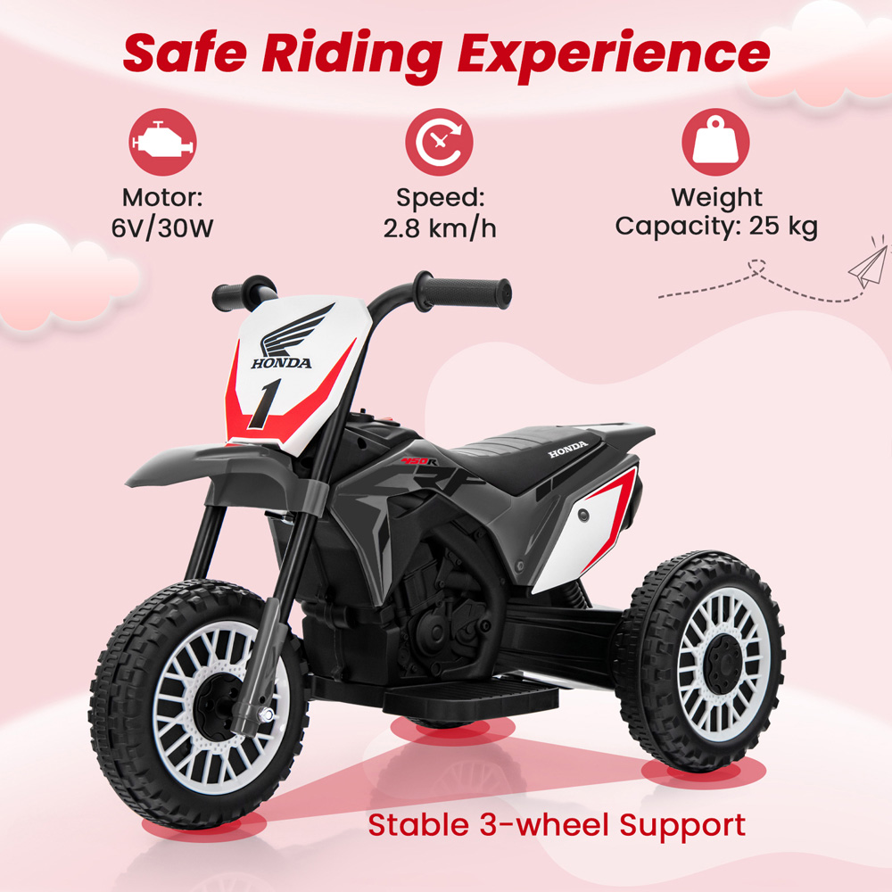 Costway Kids Grey Honda Licensed Ride On Motorbike with Horn and Anti-Slip Handlebars 6V Image 5