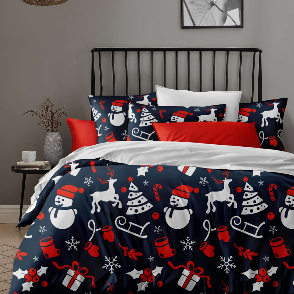 Groundlevel Single Christmas Tree Printed Blue Duvet Set Image