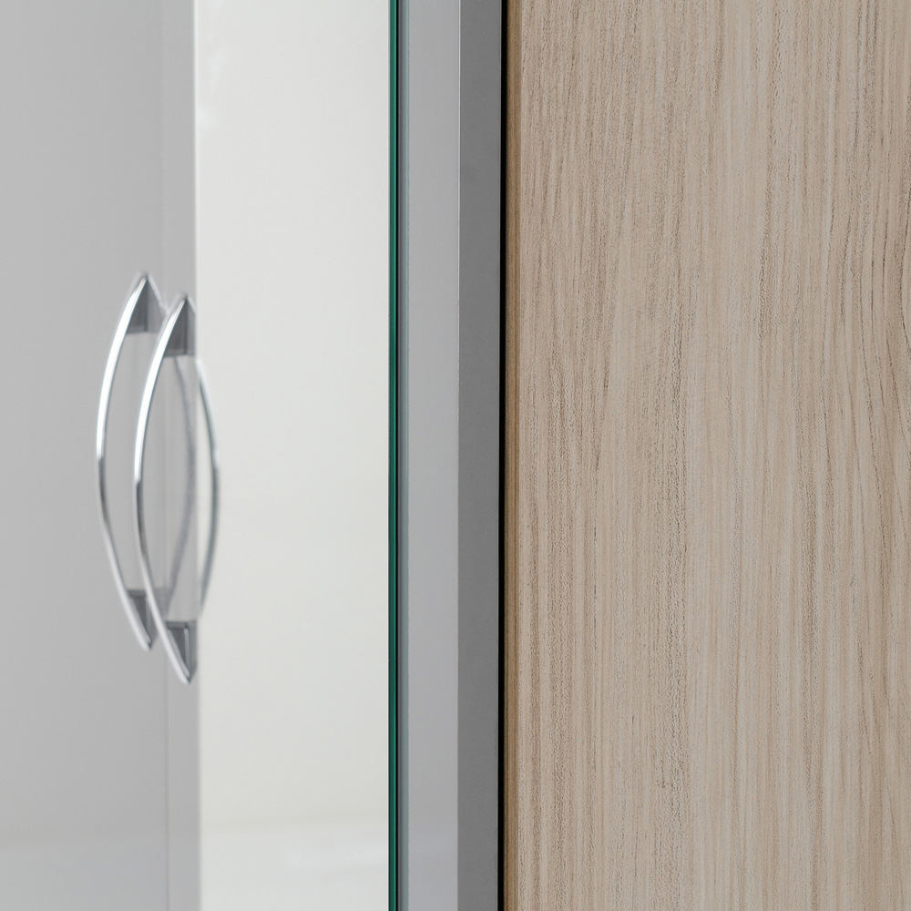 Seconique Nevada 2 Door Single Drawer Grey Gloss and Light Oak Effect Mirrored Wardrobe Image 5