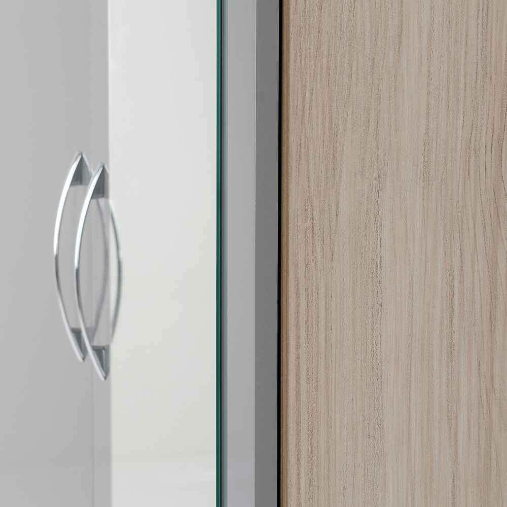 Seconique Nevada 2 Door Single Drawer Grey Gloss and Light Oak Effect Mirror Wardrobe Image 5