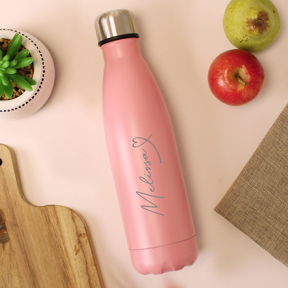 Personalised Memento Heart Pink Stainless Steel Bottle 500ml Image 2