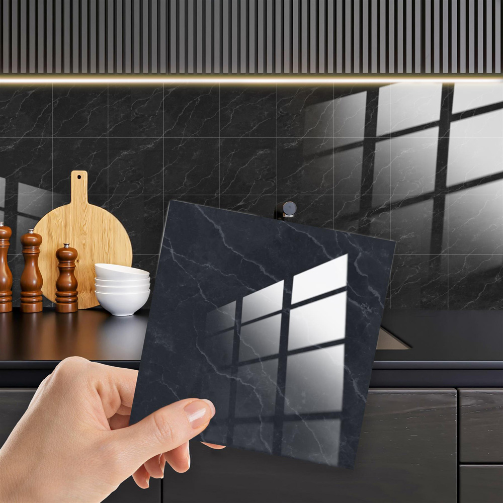 Walplus Dark Grey Marble Stone Tile Sticker 12 Pack Image 4