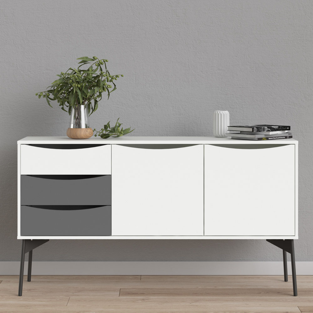 Florence Fur 2 Door 3 Drawer White and Grey Sideboard Image 1