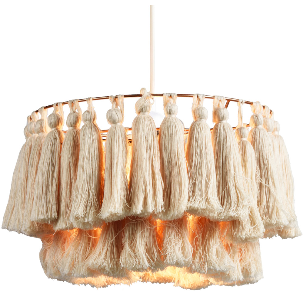 Happy Homewares Rose Gold Frame Shabby Chic Double Tier Cotton Tassels Pendant Shade Image 7