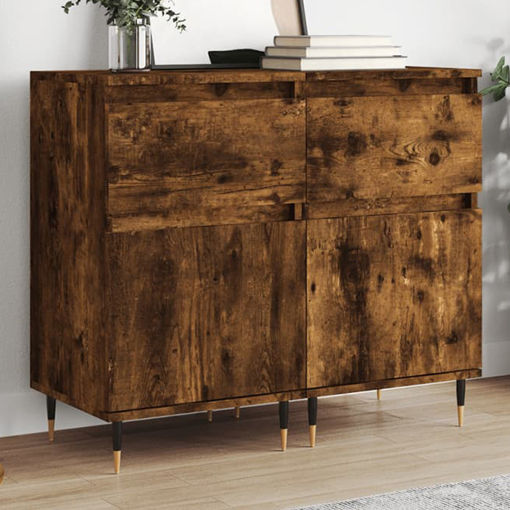vidaXL Single Door Single Drawer Smoked Oak Sideboard Set of 2 Image 1