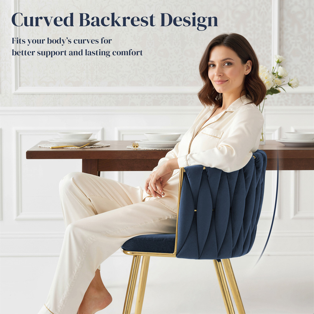 Portland Set of 2 Dark Blue Upholstered Dining Chair Image 4