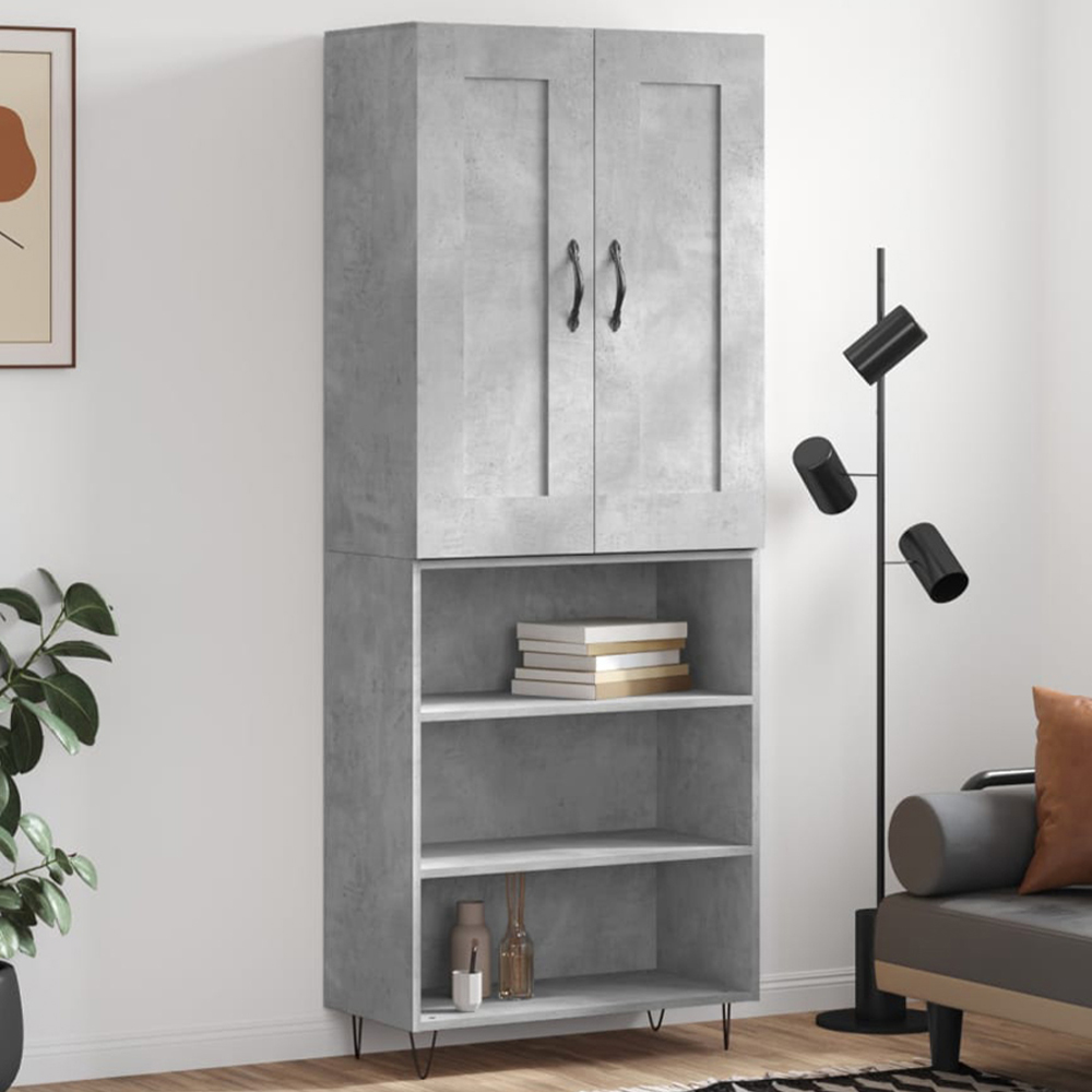 vidaXL Single Glass Door 2 Drawer 2 Shelf Grey Highboard Image
