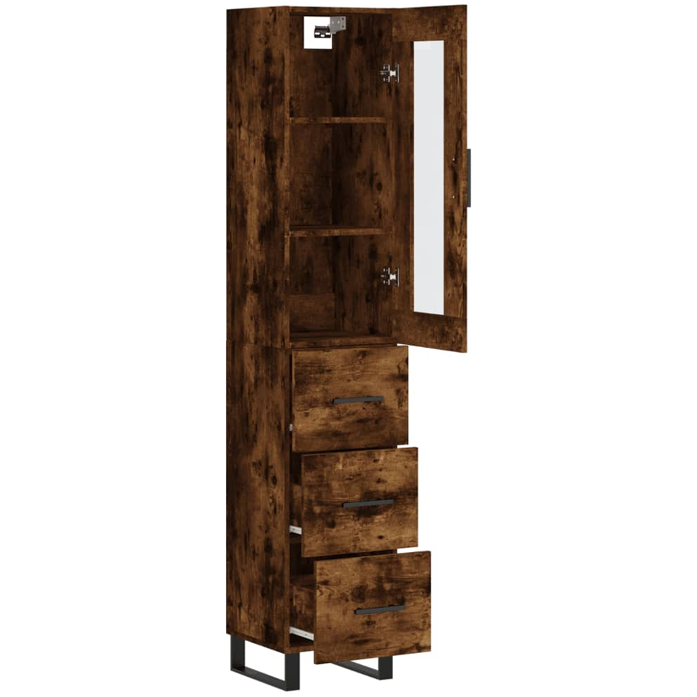 vidaXL Single Glass Door 3 Drawer Smoked Oak Highboard Image 4