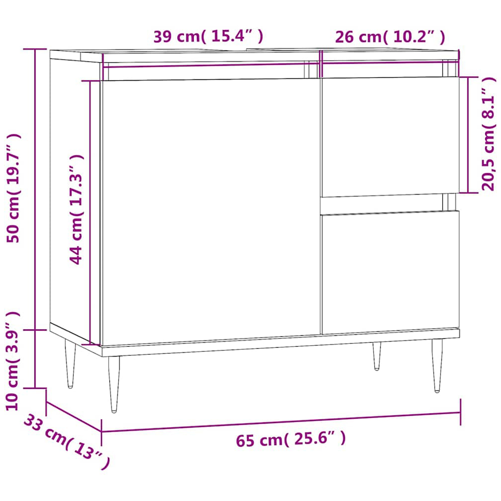 vidaXL Single Door 2 Drawer Smoked Oak Freestanding Under Sink Bathroom Cabinet Image 6