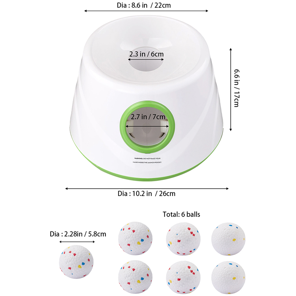 H&O Direct White and Green Automatic Rechargeable Dog Ball Launcher with 6 Soft ETPU Balls Image 6