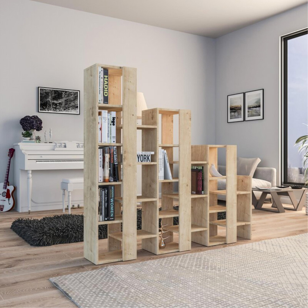 Decortie Lift 18 Shelf Sapphire Oak Room Divider and Bookcase Image 6