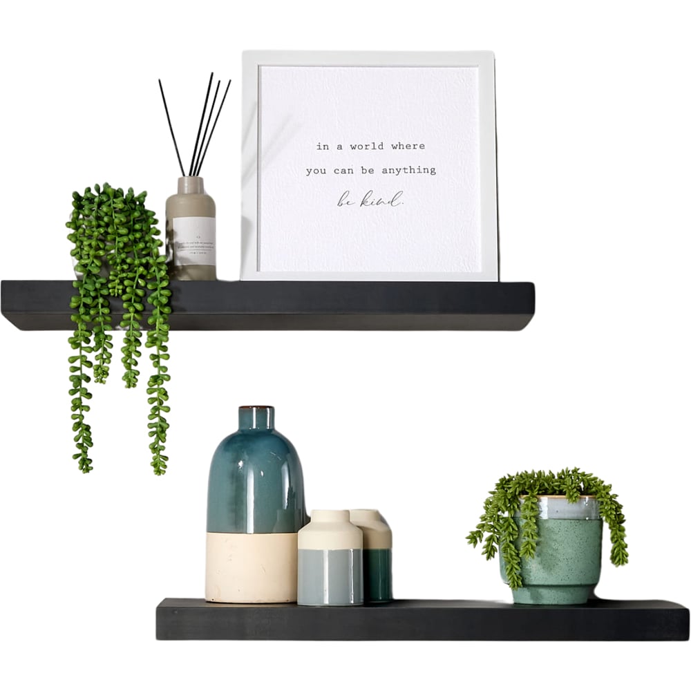 Home Source Cloud 60cm Black Floating Wall Shelf Set of 2 Image 1