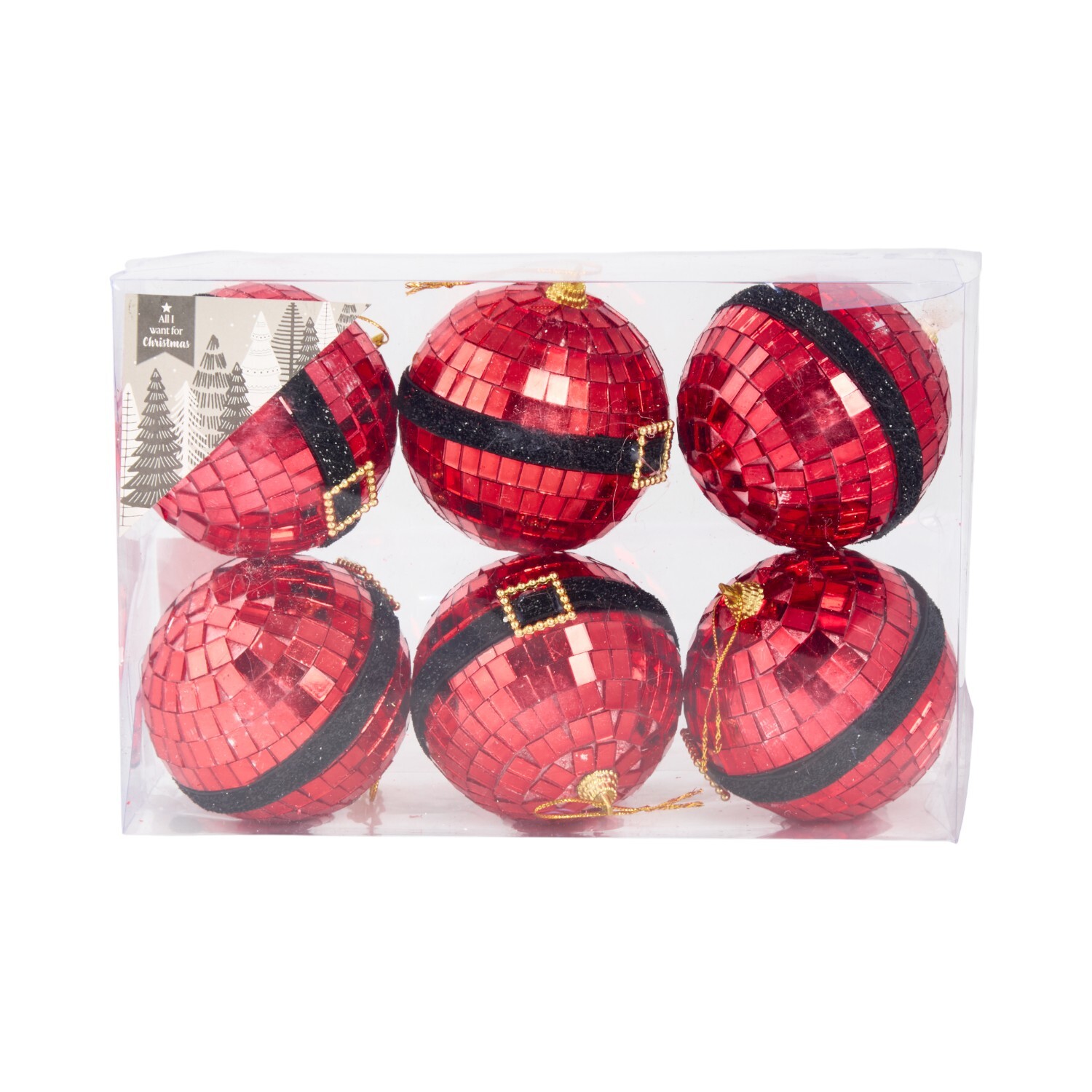 Pack of 6 Disco Belt Baubles Red Image 1