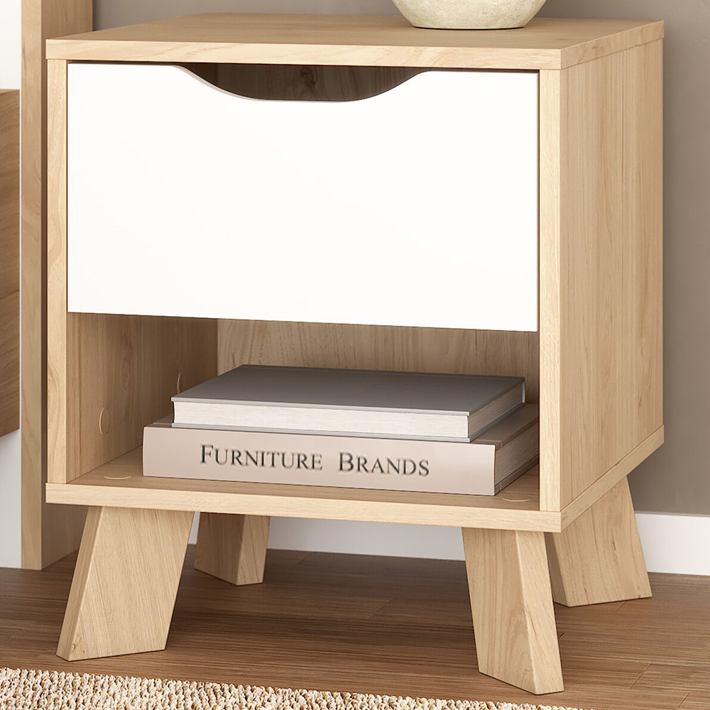 Furniture To Go Single Drawer Single Shelf White and Brown Nightstand Image 1