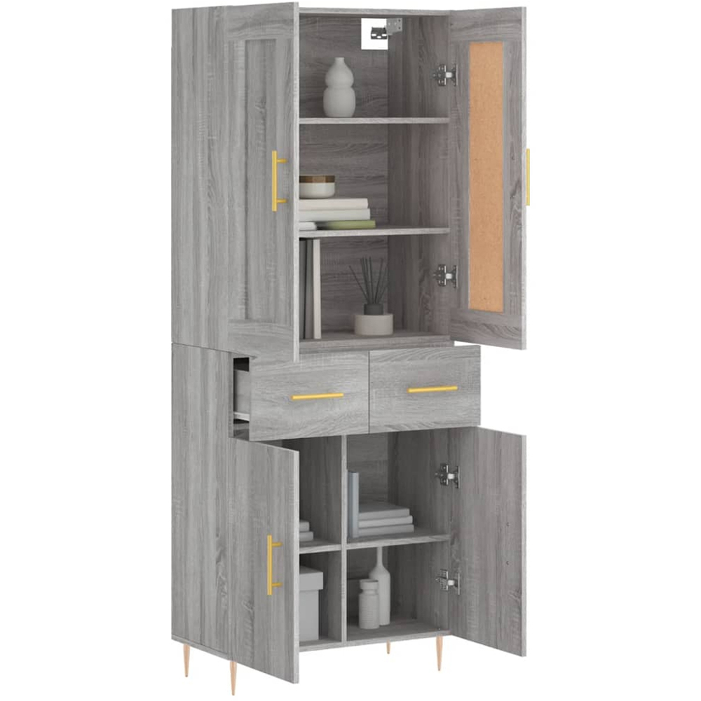 vidaXL 4 Door Grey Sonoma Highboard with Metal Handles and Legs Image 3
