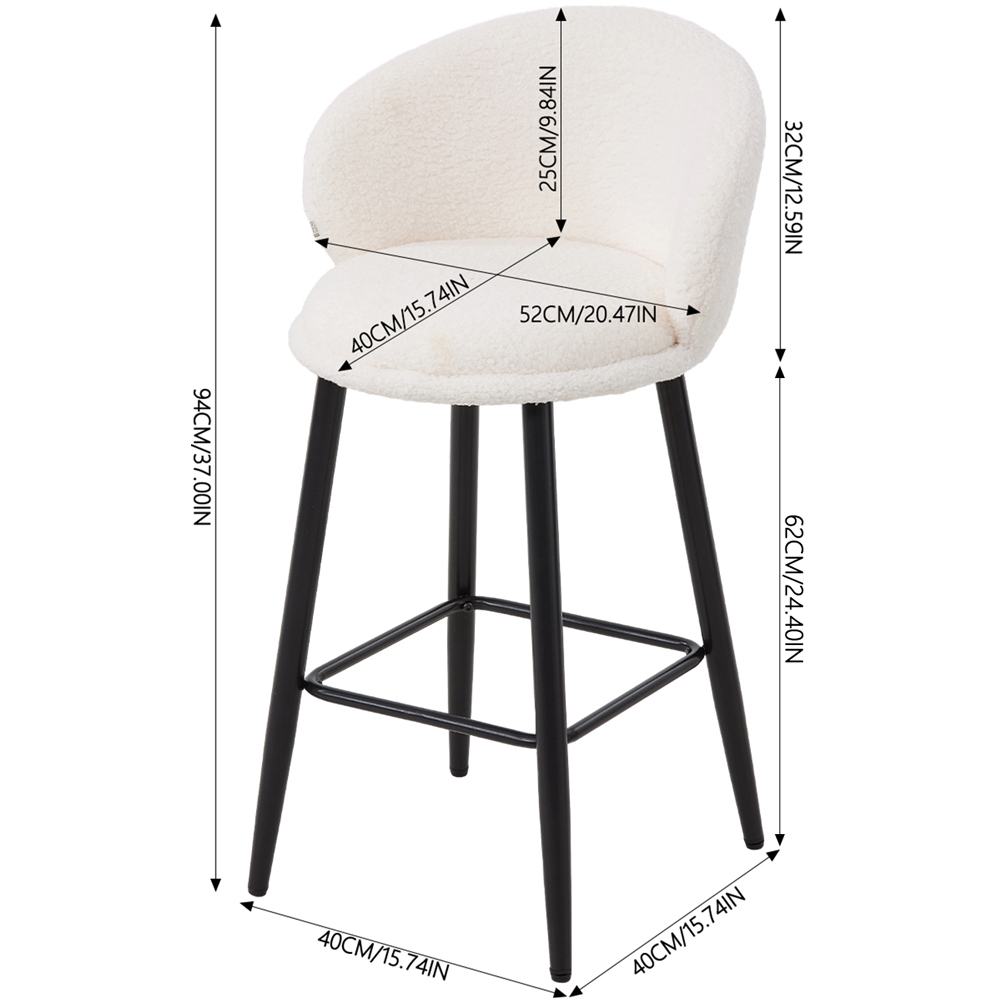Living and Home White Sherpa Fleece Curved Backrest Bar Stool Set of 2 Image 9