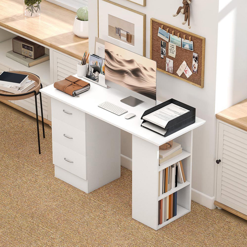 Portland 3 Drawer 3 Shelf Customisable Computer Desk White Image 5