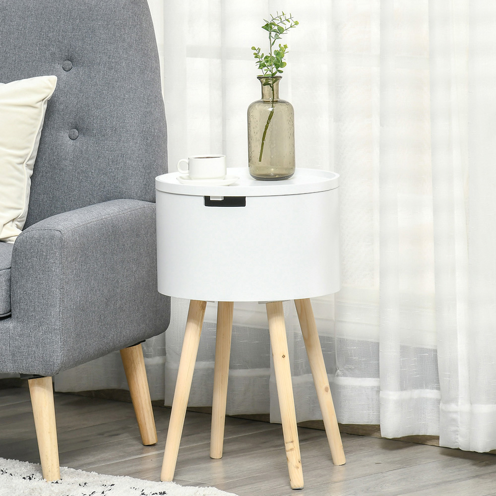 Portland Modern White Side Table with Hidden Storage Image 1