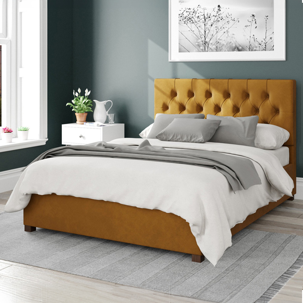 Aspire Olivier Single Ochre Plush Velvet Ottoman Bed Image 1