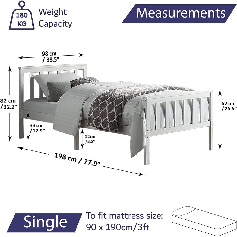 Portland Single Wooden Bed Frame with Mattress Image 9