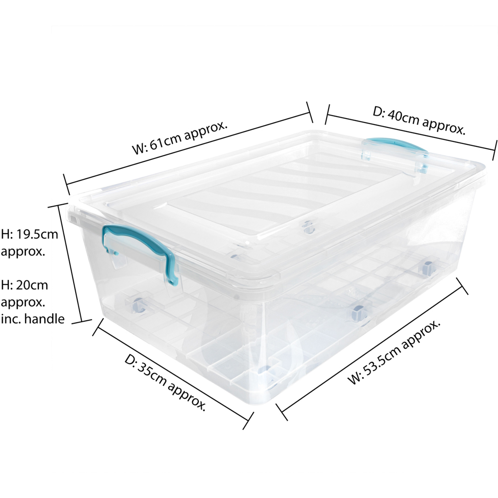 JVL 30L Clear Plastic Stackable and Nestable Underbed Storage Box with Wheels and Clip Lid 4 Pack Image 8