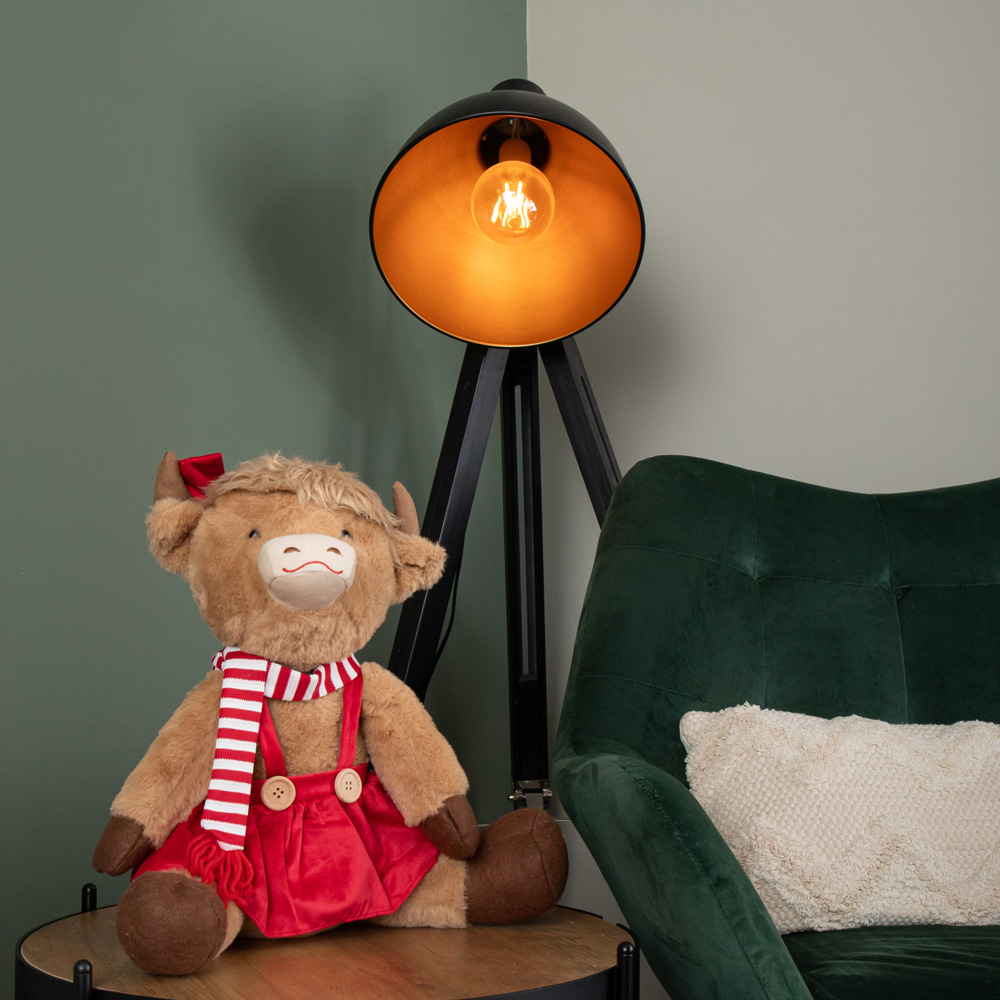 Samuel Alexander Plush Sitting Highland Girl Cow in Red Dress Christmas Decoration 36cm Image 3