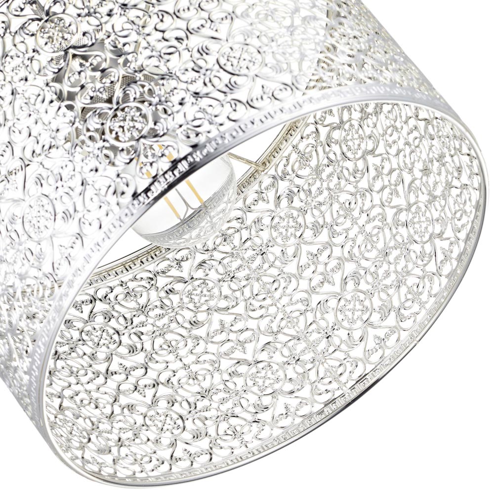 Happy Homewares Moroccan Style Ornate Shiny Silver Metal Pendant Shade Image 4