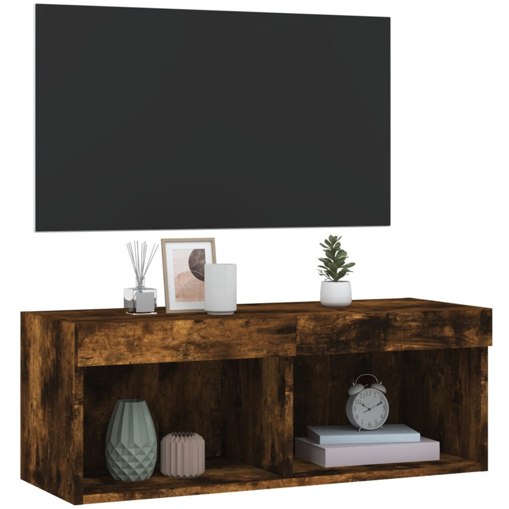 vidaXL 2 Shelf Smoked Oak Wall Mounted LED TV Cabinet Image 6