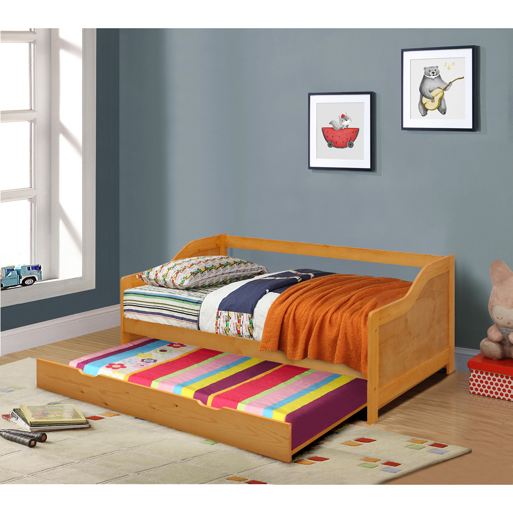 Comfy Living Single Caramel Wooden Bed with Trundle Image 3