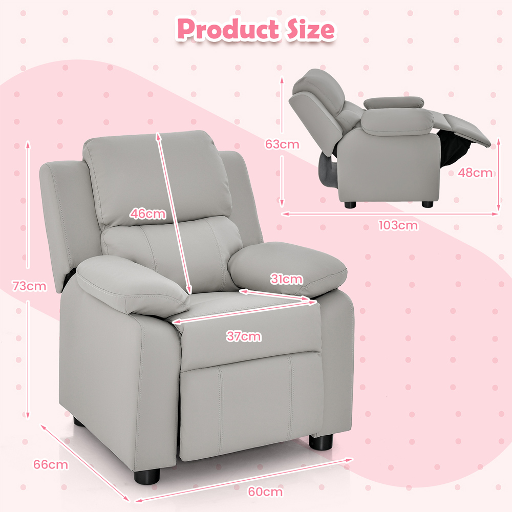 Costway Light Grey Adjustable Backrest and Footrest Kids Recliner Chair Image 7