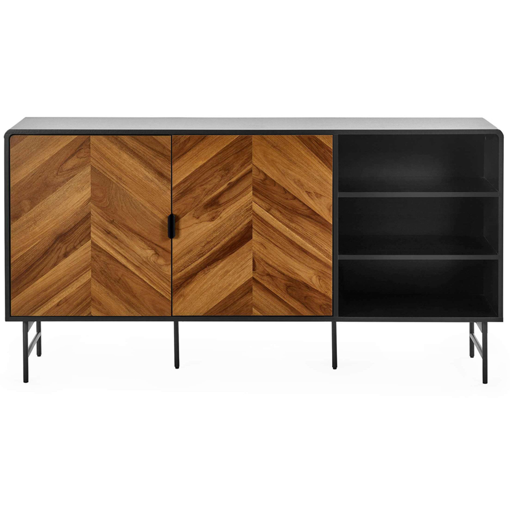 Julian Bowen Alvin 2 Door 3 Shelf Black and Chevron Natural Wood Effect Sideboard Image 3