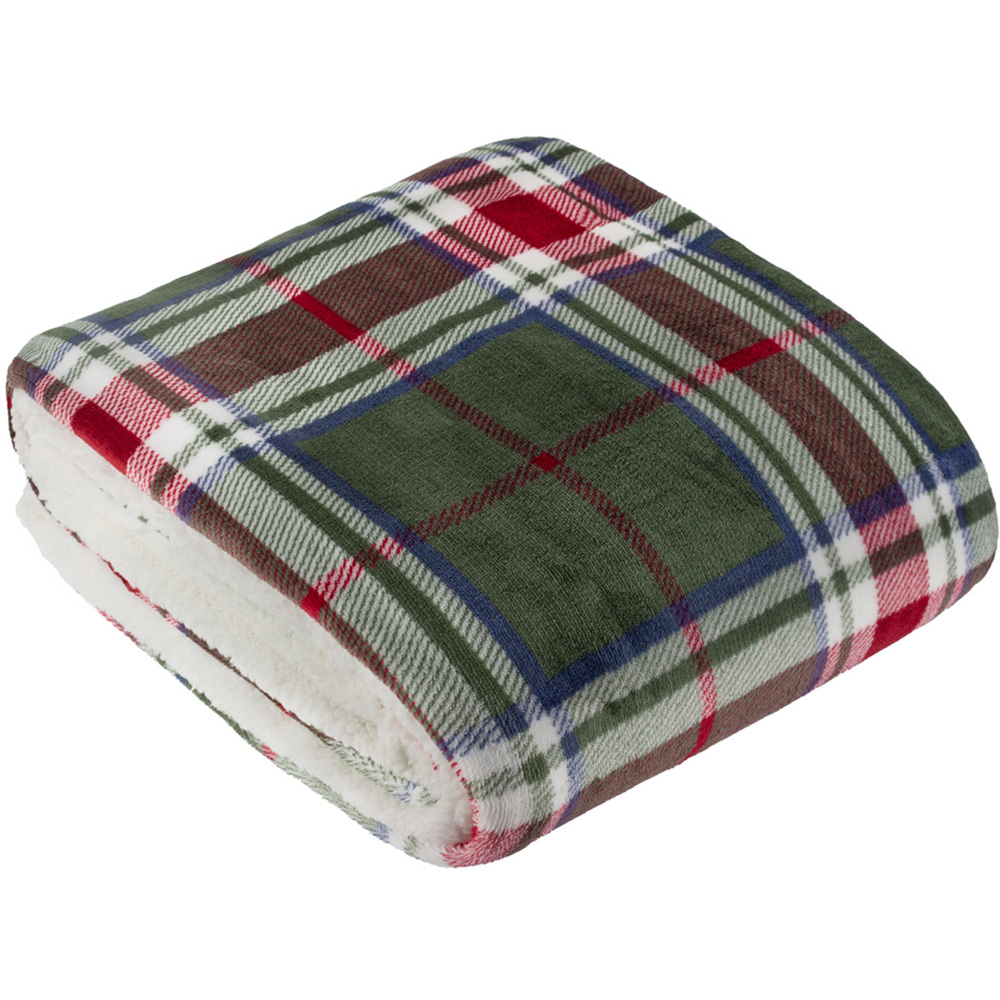 Wylder Nature Braemar Berry and Pine Sherpa Tartan Fleece Reversible Throw 140 x 180cm Image 1