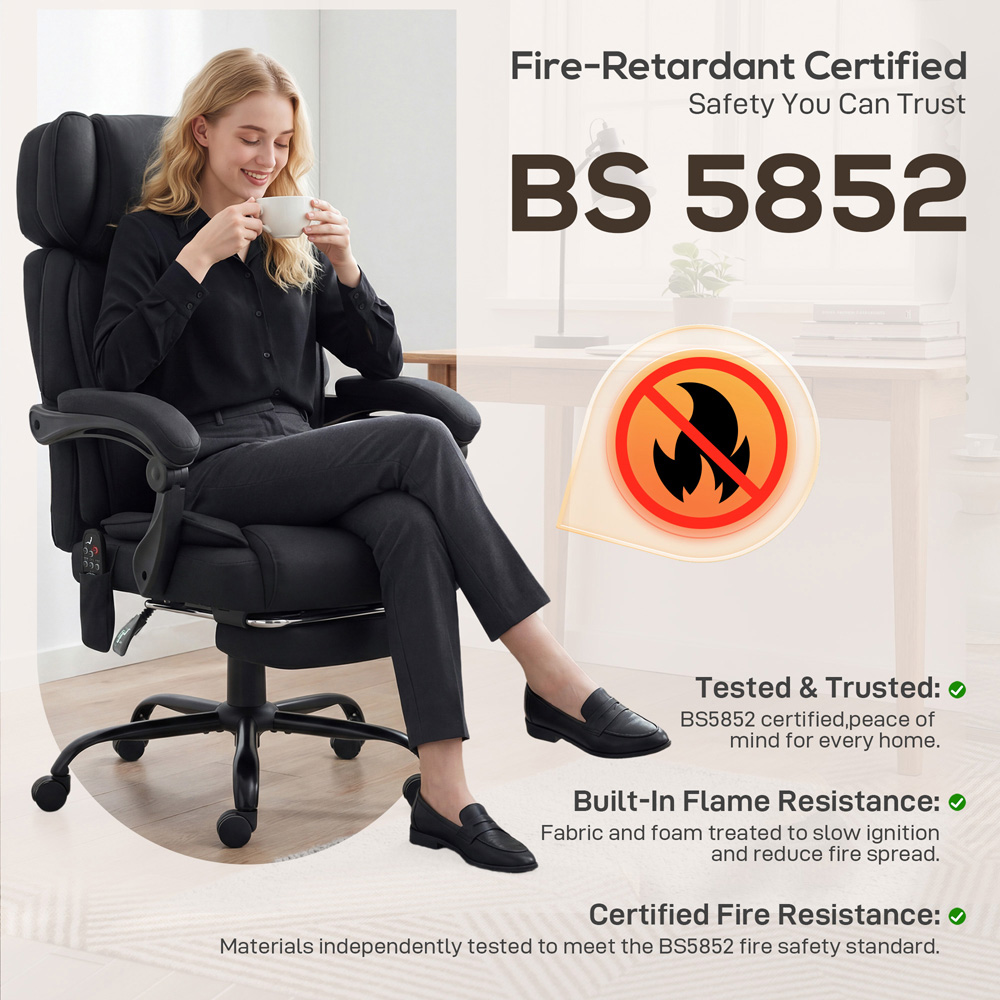 Portland Black Vibration Massage and Heat Reclining Office Chair Image 8
